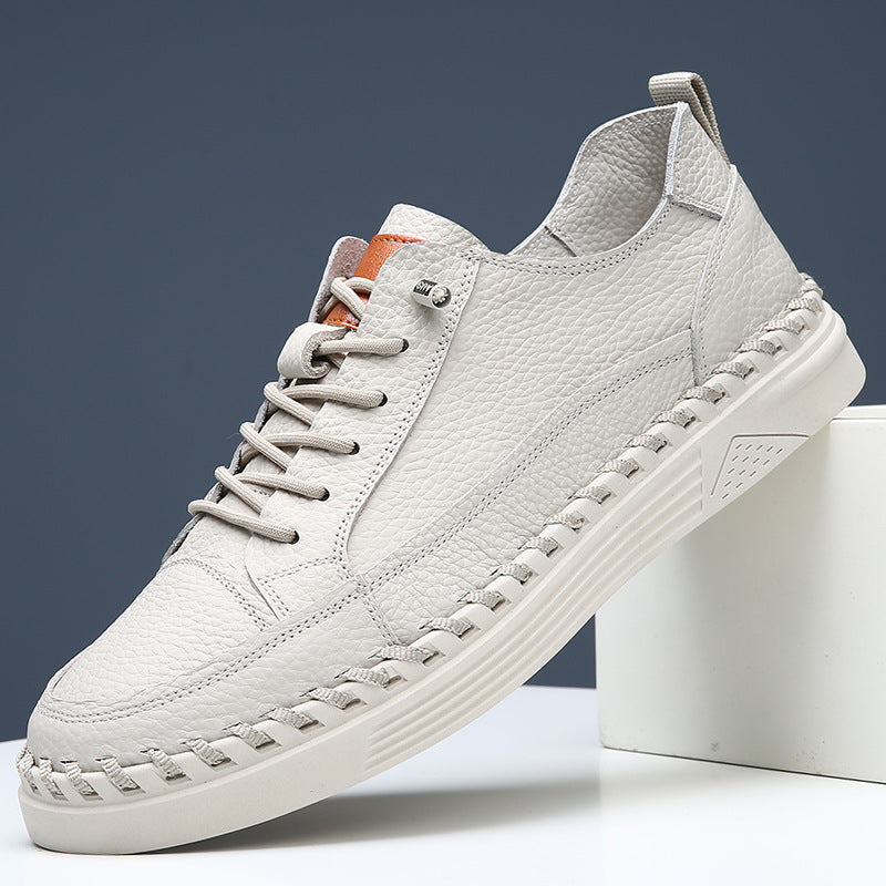 Solid Color Versatile Genuine Leather Casual Sneakers