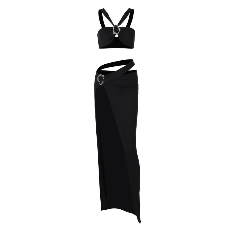 Open Camisole Slim Skirt Suit set