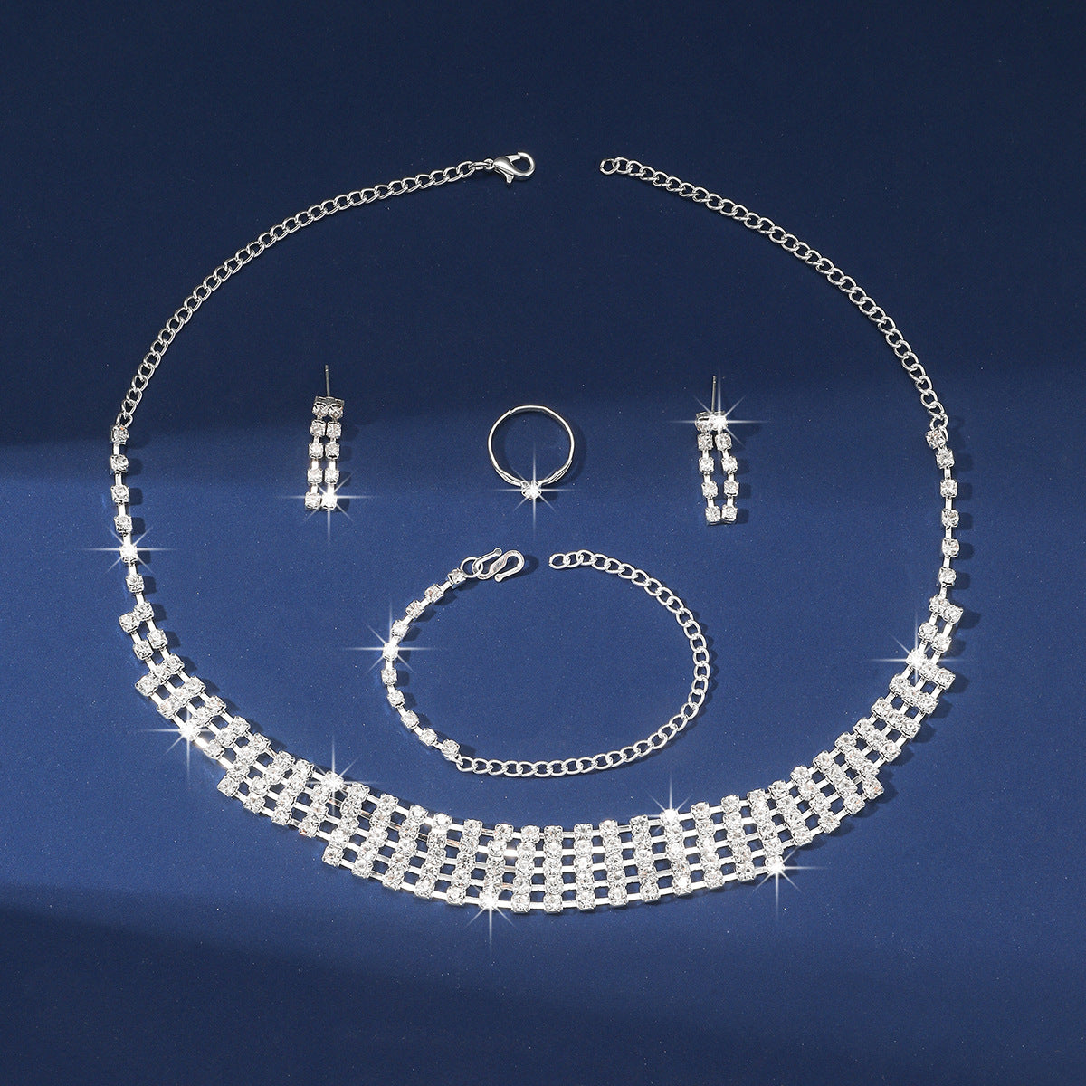 Necklace Bracelet Earrings Four-piece Ring Set Pack