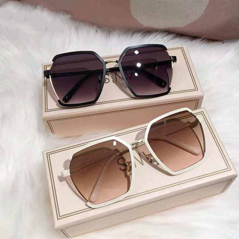 Sunglasses Oversize Metal Square Eyewear Uv400 Sunscreen Women
