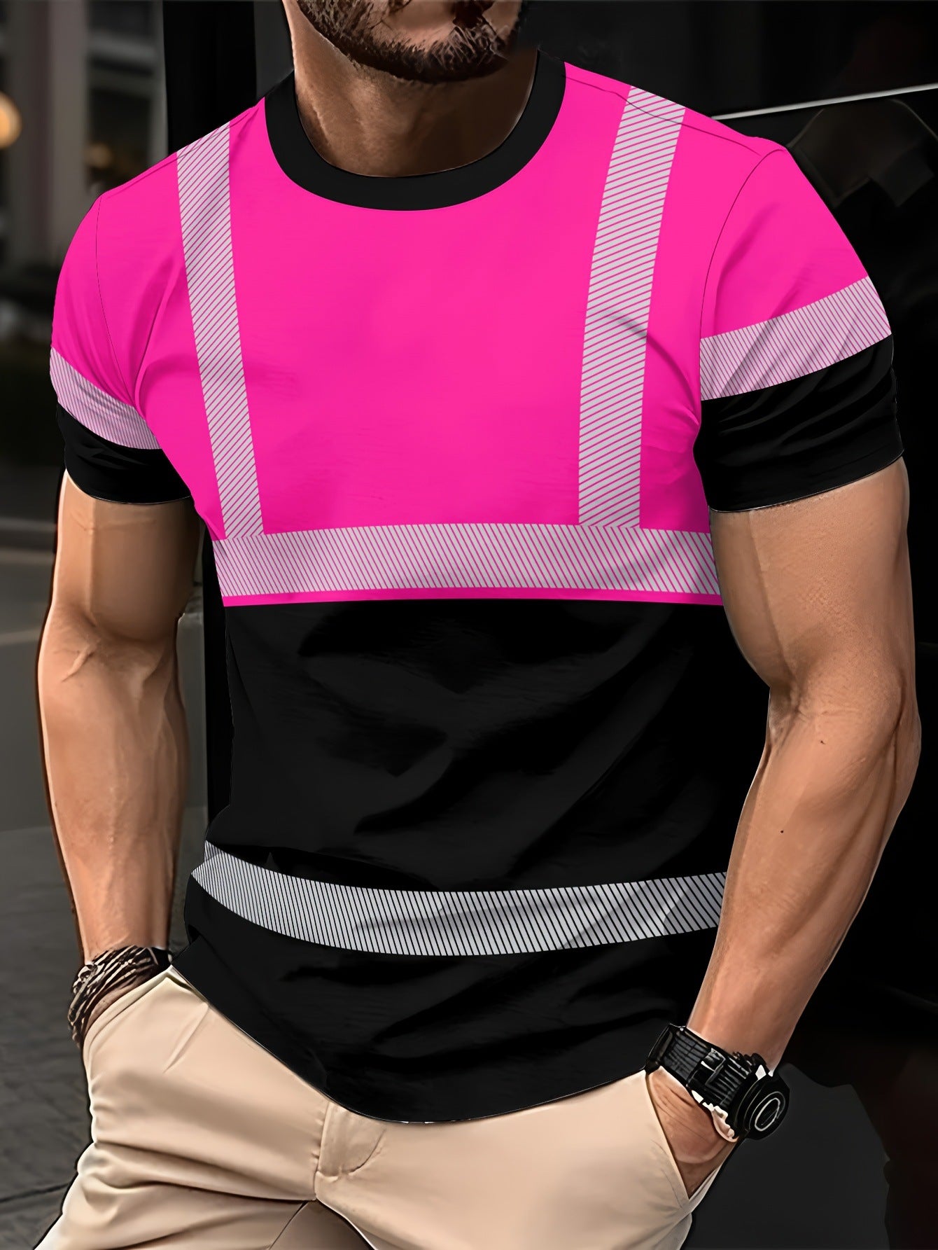 Men's Striped Color-Block Crewneck Short-Sleeve T-Shirt