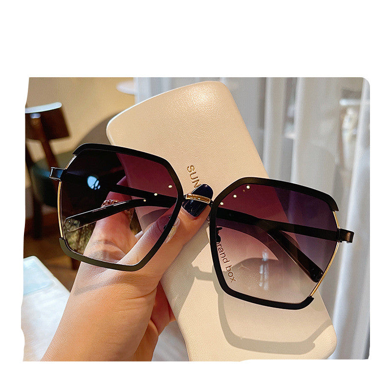 Sunglasses Oversize Metal Square Eyewear Uv400 Sunscreen Women