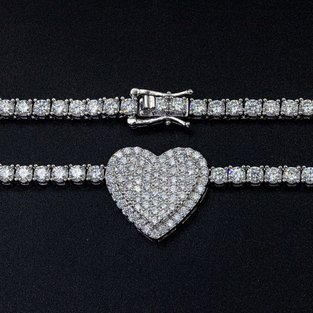 High quality 925 Silver Set Moissani Hip-hop Rose Necklaceffrh