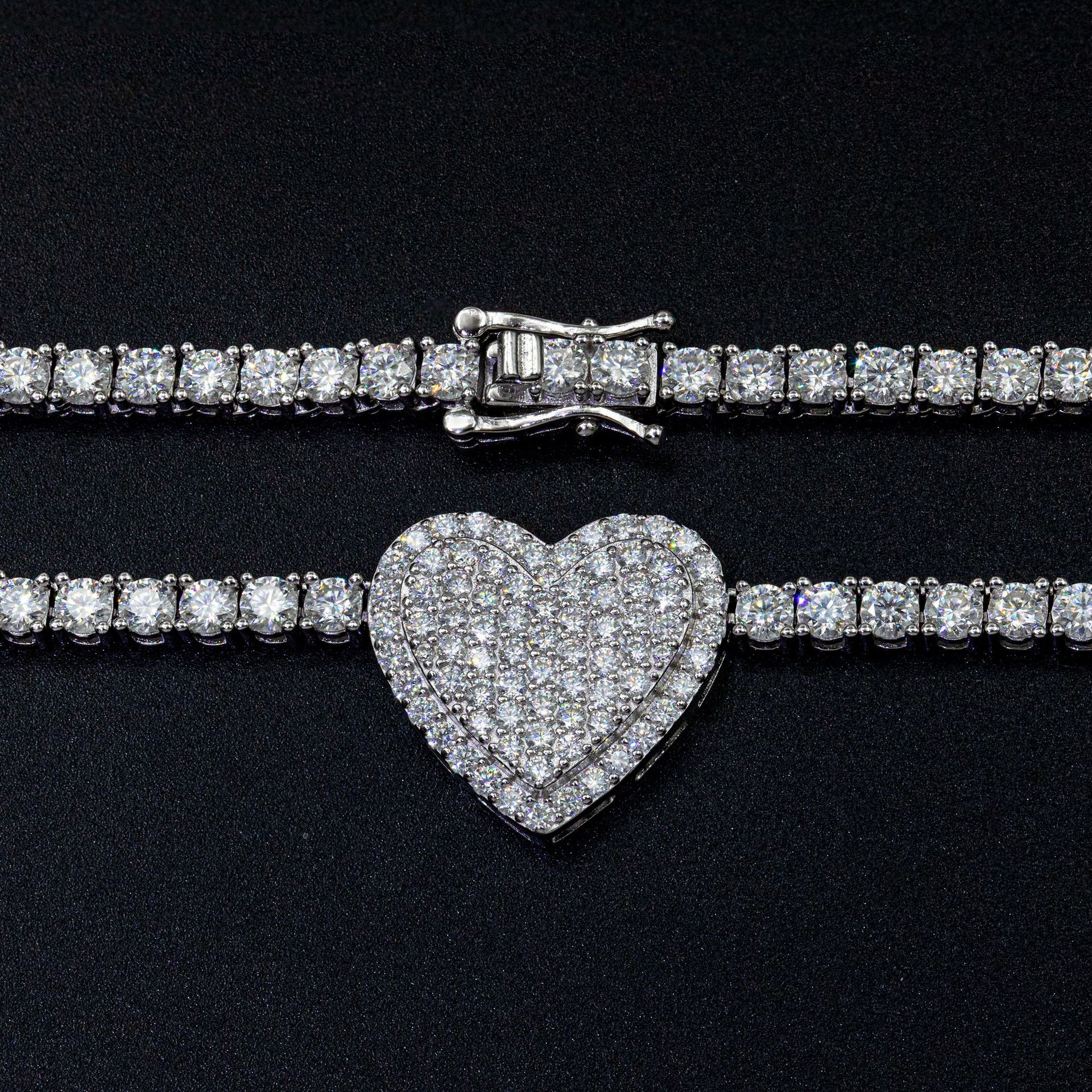 High quality 925 Silver Set Moissani Hip-hop Rose Necklaceffrh