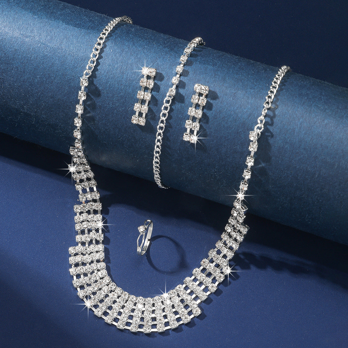 Necklace Bracelet Earrings Four-piece Ring Set Pack