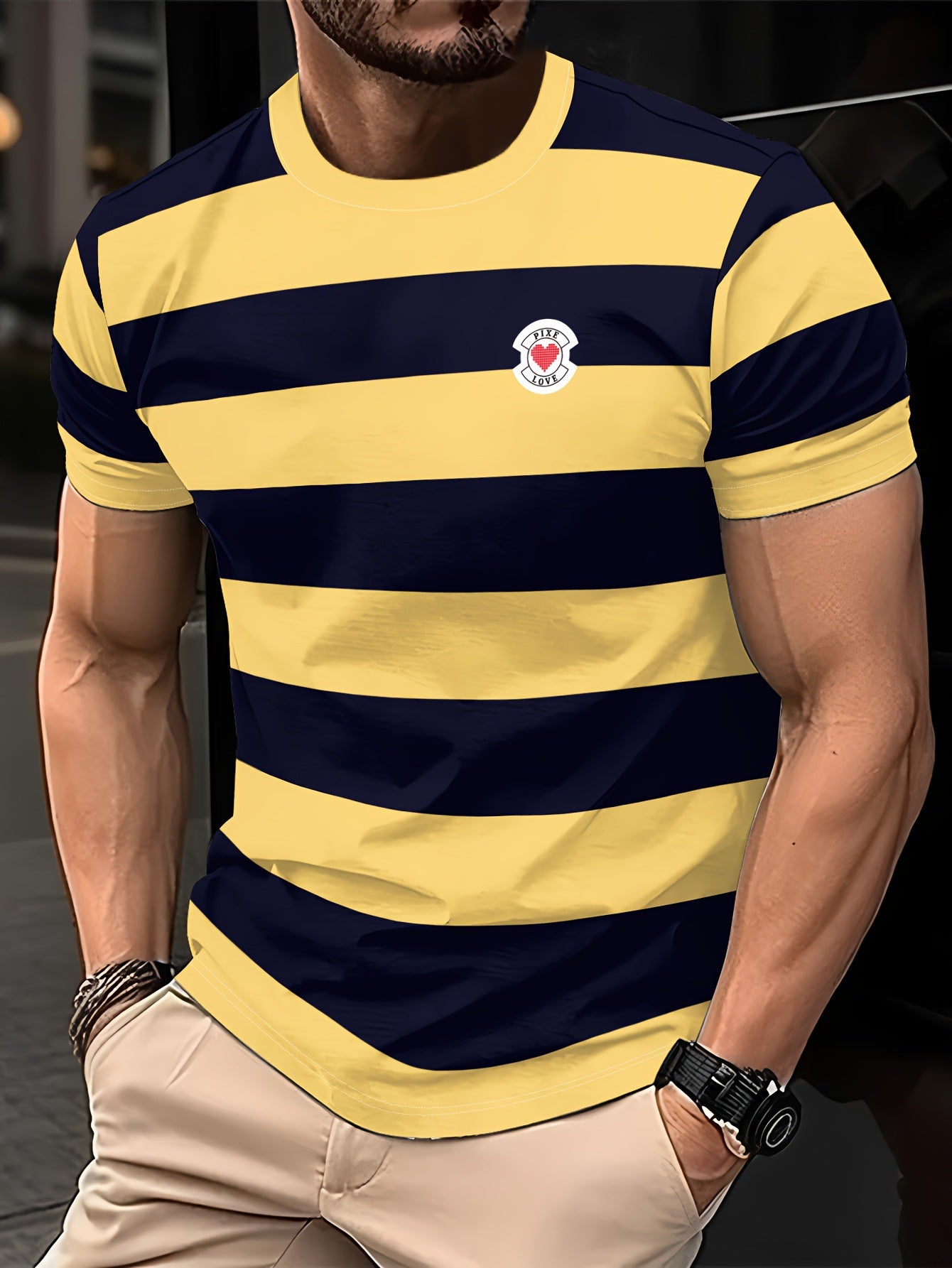 Men's Striped Color-Block Crewneck Short-Sleeve T-Shirt