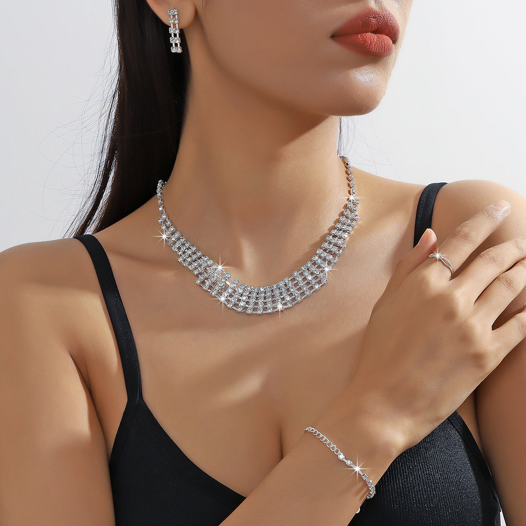 Necklace Bracelet Earrings Four-piece Ring Set Pack