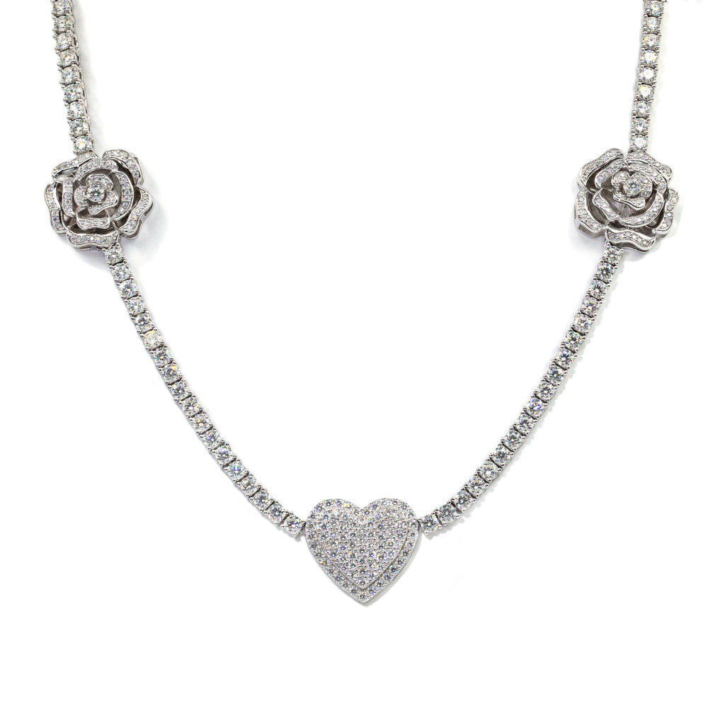High quality 925 Silver Set Moissani Hip-hop Rose Necklaceffrh