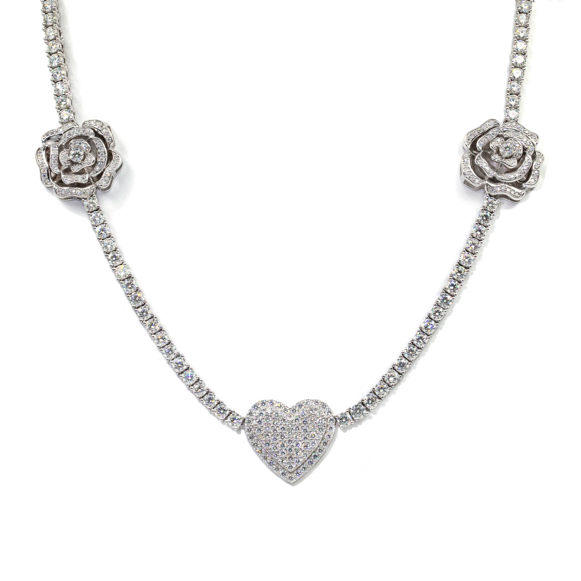 High quality 925 Silver Set Moissani Hip-hop Rose Necklaceffrh